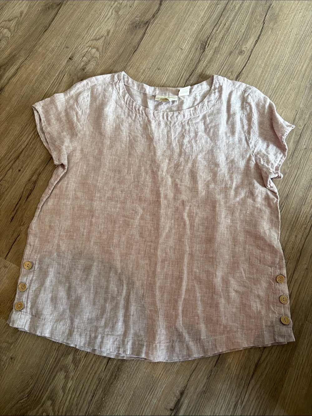 Light Pink 100% Linen Short-Sleeve Button-Side Top